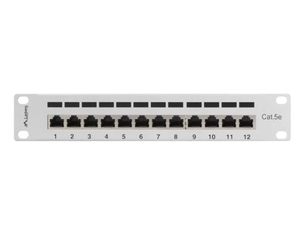 Lanberg PPF5-9012-S - Koblingspanel - rackmonterbar - CAT 5e - STP - RJ-45 X 12 - grå, RAL 7035 - 1U - 10"