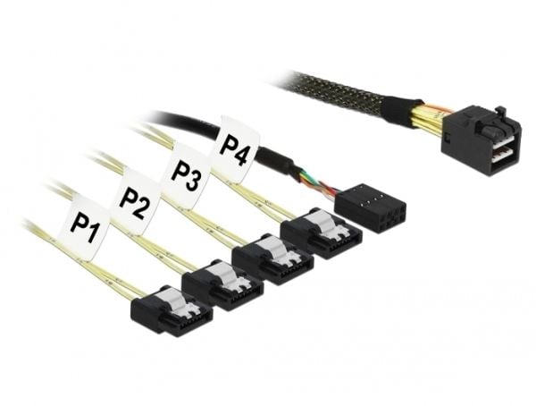 Delock - SATA/SAS-kabel - SAS 12Gbit/s - Mini SAS HD (SFF-8643) til 4 x SATA - 1 m