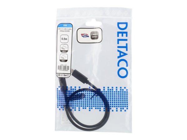DELTACO - USB-kabel - USB-C (hann) til USB-C (hann) - USB 3.1 Gen 2 - 50 cm - svart