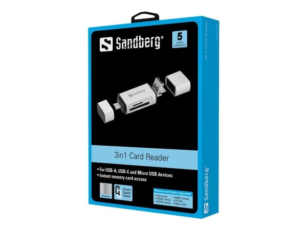 Sandberg - Kortleser (microSD, SD) - micro USB / USB / USB-C