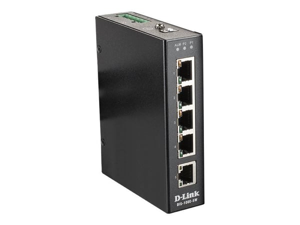 D-Link DIS 100E-5W - Switch - ikke-styrt - 5 x 10/100 - DIN-skinnemonterbar, veggmonterbar - DC-strøm
