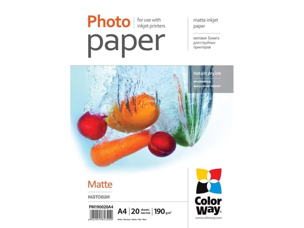 ColorWay - Matt - A4 (210 x 297 mm) - 190 g/m² - 20 ark fotopapper