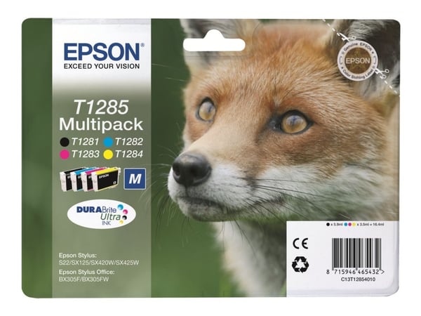 Epson T1285 Multipack - 4-pack - svart, gul, cyan, magenta - original - blære med RF/lyd-alarm - blekkpatron (alternativ for: Epson T1285) - for St...