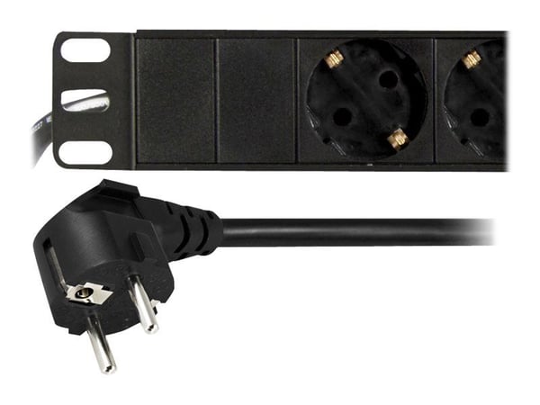 DELTACO strømskinne med 8xCEE 7/4 stikkontakter, 1xCEE 7/7 tilkobling, 19"" 1U, 3m kabel, svart