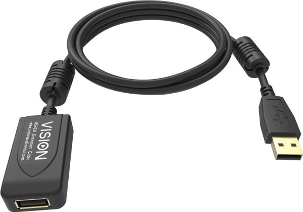 Vision Professional - USB-forlengelseskabel - USB (hann) til USB (hunn) - USB 2.0 - 5 m - aktiv inline-forsterker - svart