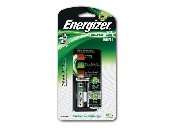 Energizer Recharge Mini 700 - 8-13 hr batterilader - (for 1xAA, 2xAAA) 2 x AAA - NiMH - 700 mAh