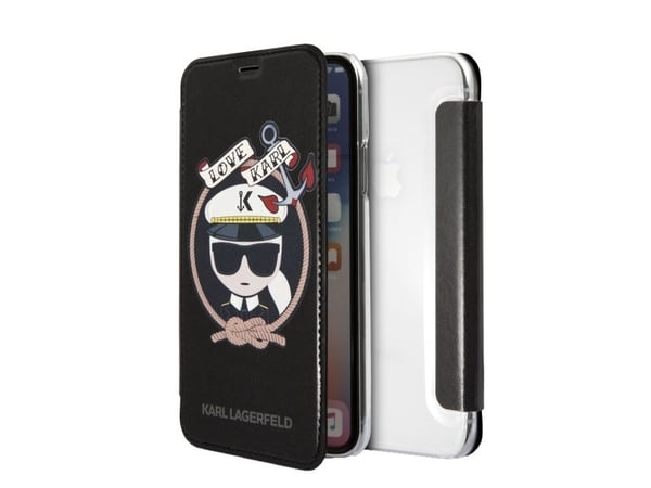Apple iPhone X / XS Karl Lagerfeld-dekal/skal Signature Glitter svart