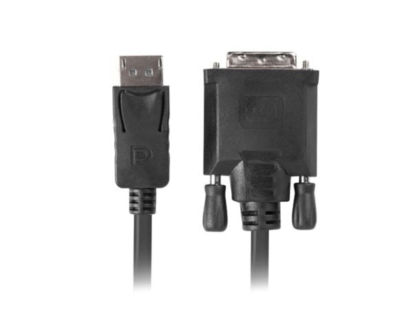 Lanberg - Sovitinkaapeli - dual-link - DisplayPort (uros) - DVI-D (uros) - DisplayPort 1.2 - 1,8 m - sormiruuvit, 1080p tuki - musta
