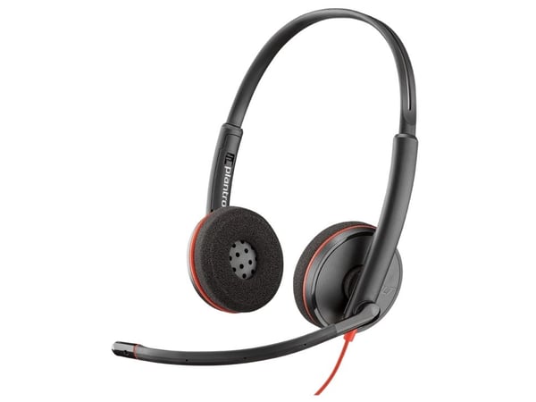 POLY Blackwire 3220, Koblet med ledninger (ikke trådløs), Kontor/kundesenter, 20 - 20000 Hz, 118 g, Hodesett, Sort, Rød
