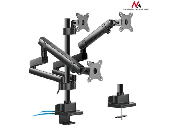 Maclean MC-811 - Monteringssett - justerbar arm - for 3 LCD-skjermer - aluminium, stål - svart - skjermstørrelse: 17"-27" - skrivebordsmonterbar