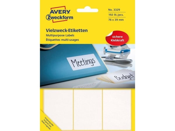 Avery Multi-Purpose Labels 3329 - Selv-adhesiv - hvit - 39 x 76 mm 192 stk merkelapper