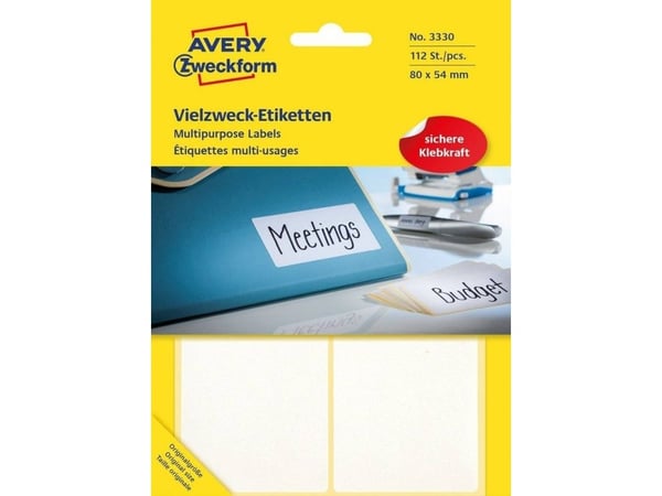 Avery Multi-Purpose Labels 3330 - Selv-adhesiv - hvit - 54 x 80 mm 112 stk merkelapper