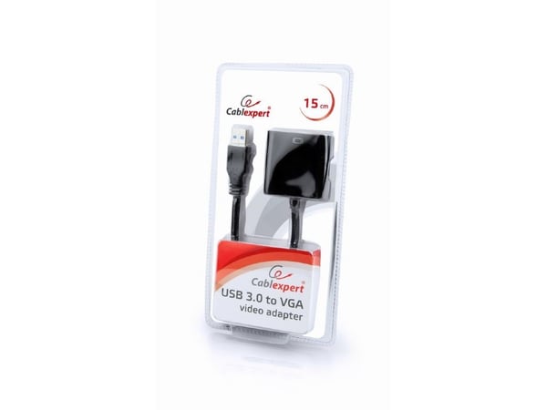 Cablexpert - Video adapter - USB-type A (hann) til HD-15 (VGA) (hunn) - USB 3.0 - 15 cm - svart
