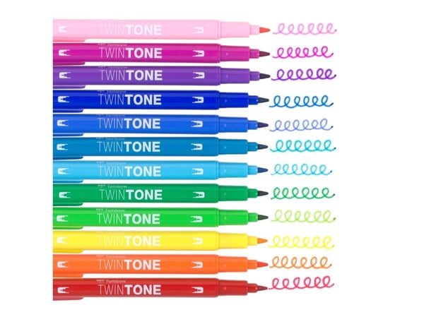 Marker Tombow TwinTone Rainbow 0,3/0,8 mm ass. farver (12 stk.)