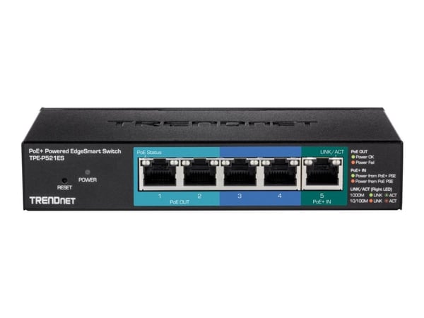TRENDnet TPE P521ES - Switch - smart - 1 x 10/100/1000 (PoE+ input) + 2 x 10/100/1000 (PoE) + 2 x 10/100/1000 - stasjonær - PoE+ (18 W) - TAA-samsvar