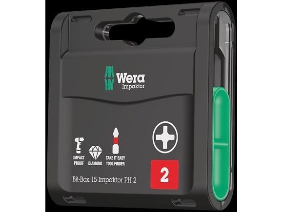 Wera Bit-Box 15 Impaktor PH - Skruvmejselhuvud - 15 delar - phillips - PH2 - hexagonalt - längd: 25 mm