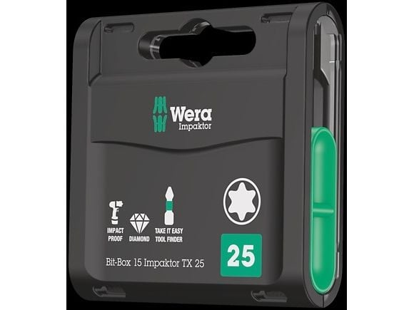 Wera 15 Impaktor TX, 25 stykker, Torx, Plast, Boks