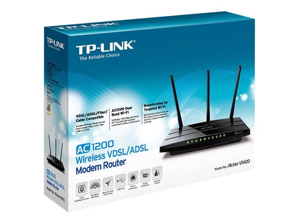 TP-Link Archer VR400 - Trådløs ruter - DSL-modem 4-portssvitsj - 1GbE - Wi-Fi 5 - Dobbeltbånd