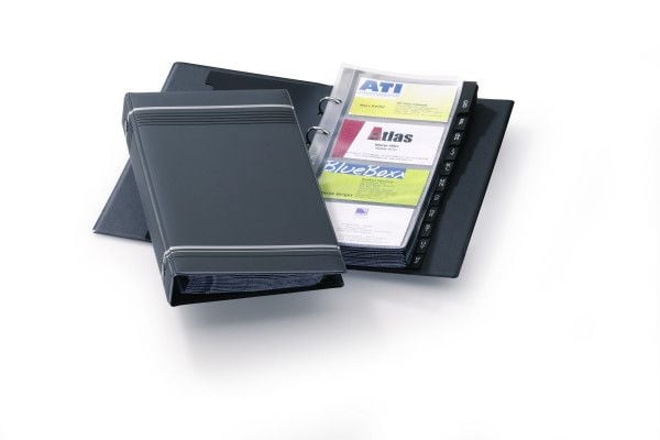 DURABLE VISIFIX - Visitkortsbok - 12 delar - förtryckt: A-Z - för 57 x 90 mm - kapacitet: 200 kort - tabbad - träkol