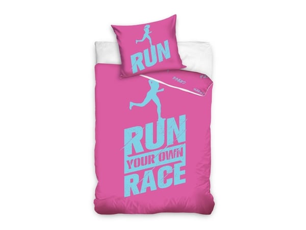 Run Your Own Race Pink Sengetøj 140 x 200, 100 procent bomuld