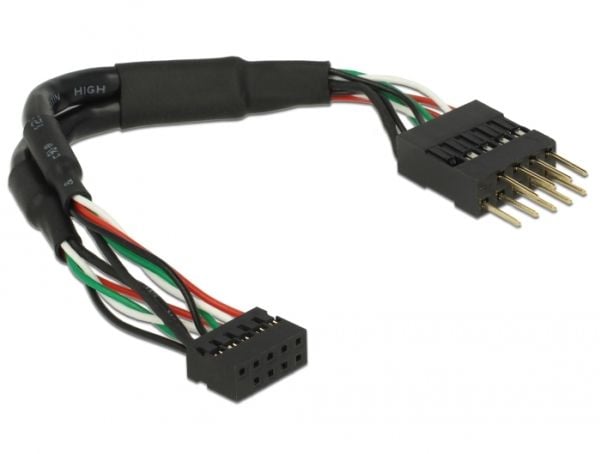 Delock USB 2.0 Pin Header - USB-internkabel - 10-pins USB-kontakt (hunn) til 10-pins USB-kontakt (hann) - 12 m - svart
