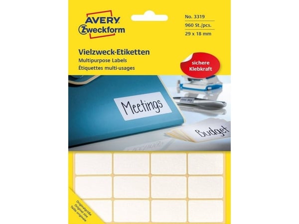 Avery Multi-Purpose Labels 3319 - Selv-adhesiv - hvit - 18 x 29 mm 960 stk merkelapper