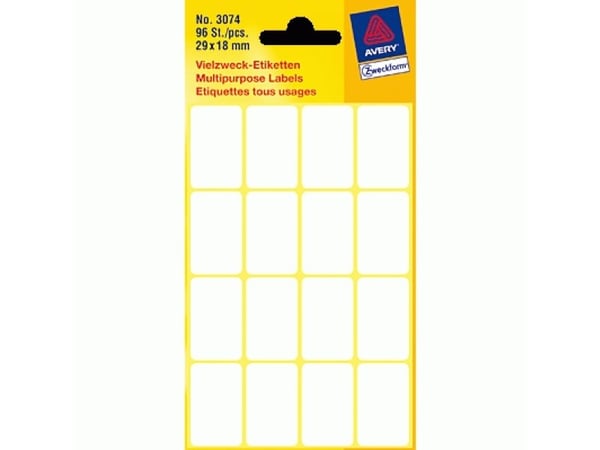 Avery Zweckform - Hvit - 18 x 29 mm 96 etikett(er) (6 ark x 16 flerbruks merkelapper