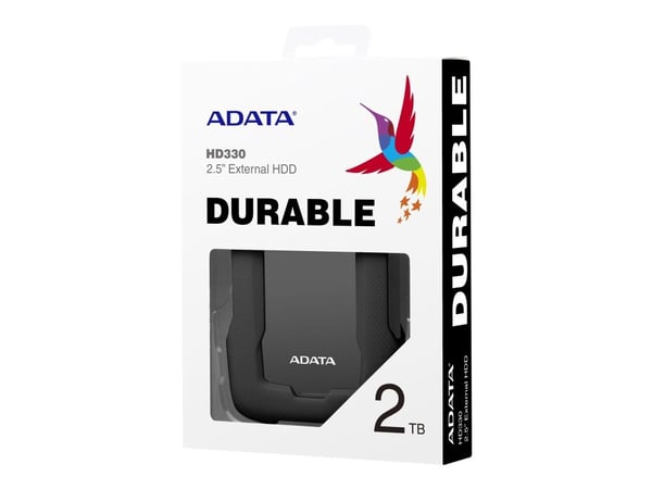 ADATA HD330 - Harddisk - 2 TB - ekstern (bærbar) - USB 3.1 - 256-bit AES - svart