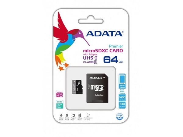 ADATA Premier - Flash-minneskort (microSDXC till SD-adapter inkluderad) - 64 GB - UHS Class 1 / Class10 - mikroSDXC UHS-I