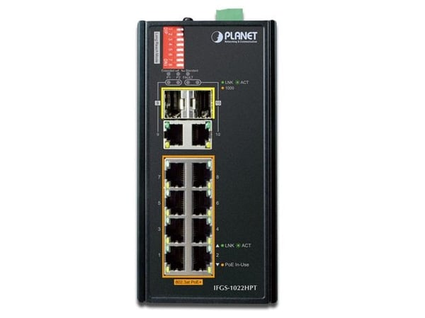 PLANET IFGS-1022HPT, Uhåndtert, Fast Ethernet (10/100), Full tosidig, Strøm over Ethernet (PoE), Kan monteres på vegg