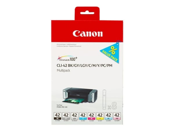 Canon CLI-42 BK/GY/LG/C/M/Y/PC/PM Multipack - 8-pack - grå, gul, cyan, magenta, lysegrå, fotocyan, fotomagenta - original - blekkbeholder - for PIX...