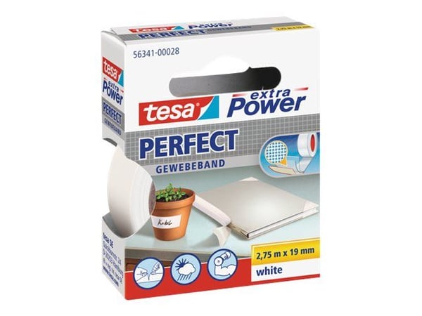 Tesa extra Power Perfect - Tekstiltape - 19 mm x 2.75 m - hvit