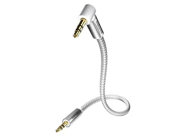 in-akustik Premium - Lydkabel - minitelefon stereo 3,5 mm hann til minitelefon stereo 3,5 mm hann - 1,5 m - dobbeltskjermet - hvit, sølv - 90°-kontakt