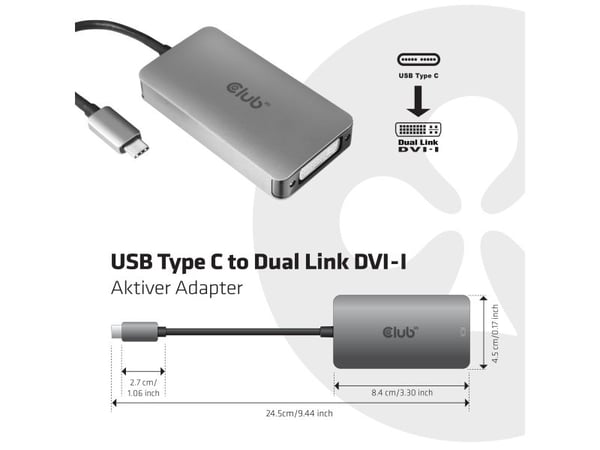 Club 3D - Videoadapteri - 24 pin USB-C han til DVI-I hun - 4K tuki