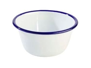 Skål 50 cl Ø13xH6 cm emaljerat stål vit med blå kant, 1 st