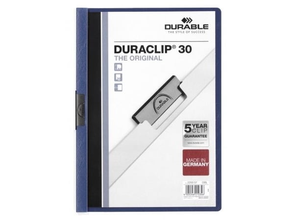 DURABLE DURACLIP 30 - Klipsfil - for A4 (210 x 297 mm) - kapasitet: 30 ark - mørkeblå med transparent frontdekke