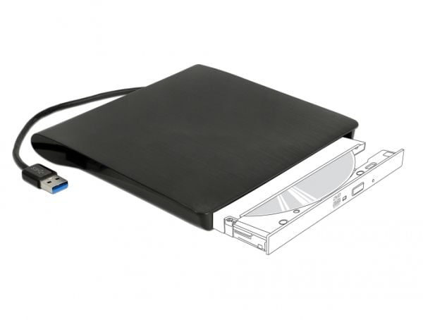 Delock 5,25" eksternt kabinett Ultra Slim SATA > USB 3.0 - Lagringspakning - SATA - USB 3.0 - sort