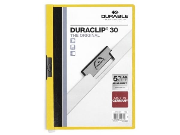 DURABLE DURACLIP 30 - Klipsfil - for A4 (210 x 297 mm) - kapasitet: 30 ark - gul med transparent frontperm