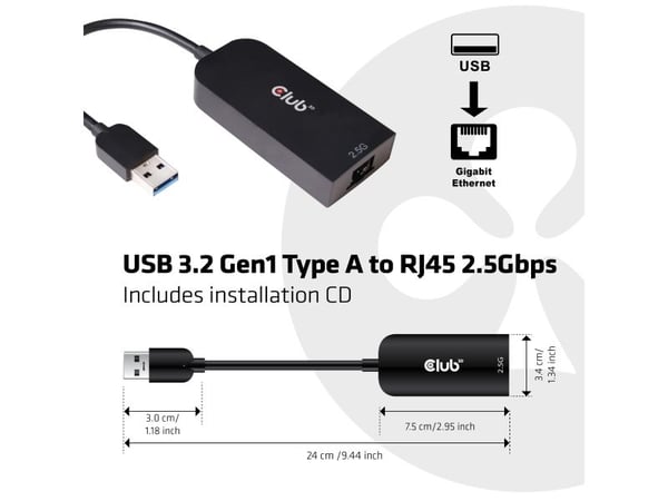 Club 3D - Nettverksadapter - USB 3.2 Gen 1 - 2.5GBase-T