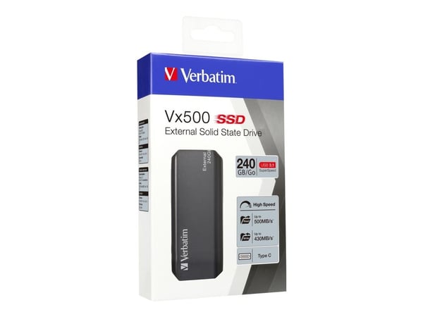 Verbatim Vx500 - SSD - 240 GB - ekstern (bærbar) - USB 3.1 Gen 2 (USB-C kontakt) - romgrå