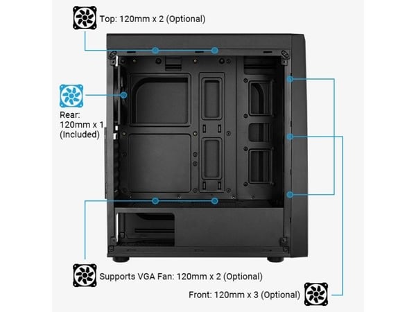 AeroCool Bolt - Tower - ATX - sidepanel med vindu (akryl) - ingen strømforsyning (ATX) - svart - USB/lyd