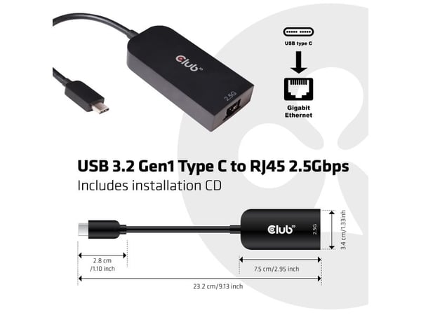 Club 3D - Nettverksadapter - USB-C 3.2 Gen 1 - 2.5GBase-T