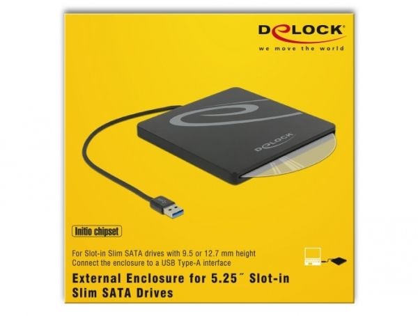 Delock 5.25" External Enclosure Slot-in Slim SATA > USB 3.0 - Drevkabinett - SATA - USB 3.0 - svart