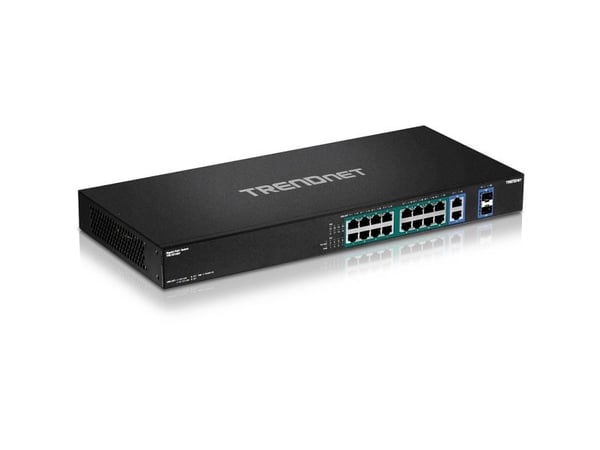 TRENDnet TPE TG182F - Switch - 16 x 10/100/1000 (PoE+) + 2 x kombo for Gigabit Ethernet/Gigabit SFP - rackmonterbar - PoE+ (440 W) - TAA-samsvar