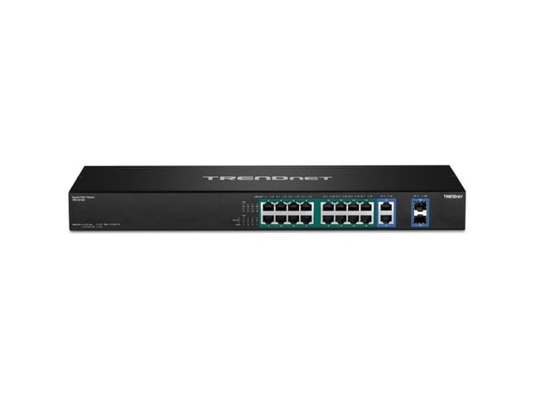 TRENDnet TPE TG182F - Switch - 16 x 10/100/1000 (PoE+) + 2 x kombo for Gigabit Ethernet/Gigabit SFP - rackmonterbar - PoE+ (440 W) - TAA-samsvar