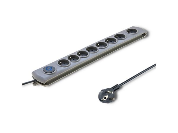Qoltec Quick Switch - Strømstødsbeskytter - AC 230 V - 3680 Watt - output-stikforbindelser: 8 - 1.8 m ledning - grå