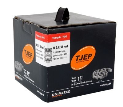 Tjep ringsøm TA 30/25 3,0x25mm - varmgalv. t/tagpap. box 2880 stk Tjep ringsøm TA 30/25 3,0x25mm - varmgalv. t/tagpap. box 2880 stk