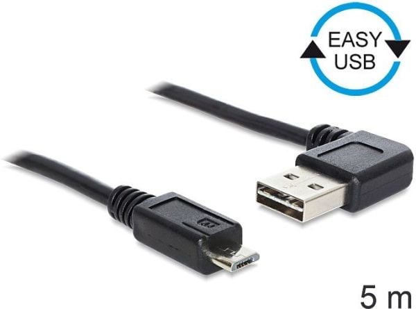 Delock EASY-USB - USB-kabel - Micro-USB type B (hann) til USB (hann) - USB 2.0 - 5 m - svart