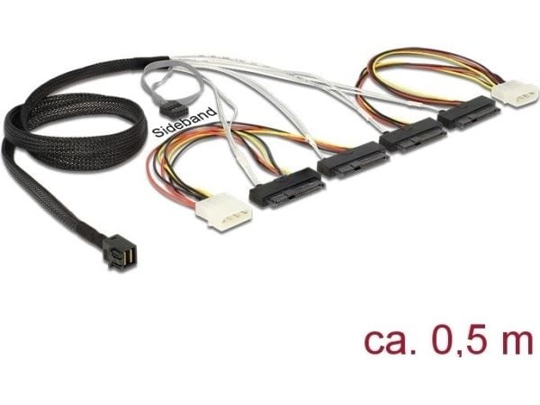 Delock - SAS intern kabel - med sidebånd - SAS 6Gbit/s - 29-pins intern SAS (SFF-8482) (hunn) til 4-pin intern strøm, Mini SAS HD (SFF-8643) (hann)...