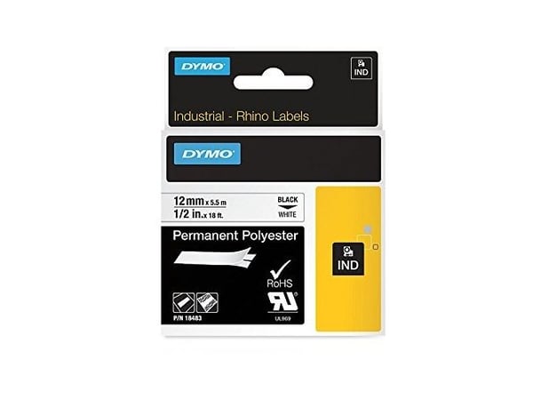 DYMO Rhino - Polyester - svart på hvitt - Rull (1,2 cm x 5,5 m) 1 kassett(er) permanent tape - for Rhino 4200, 6000, 6000 Hard Case Kit